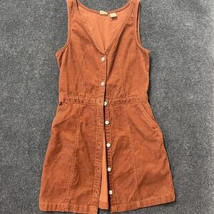 Levi's Dress Womens Small Orange Corduroy Button Front V Neck Sleeveless Mini